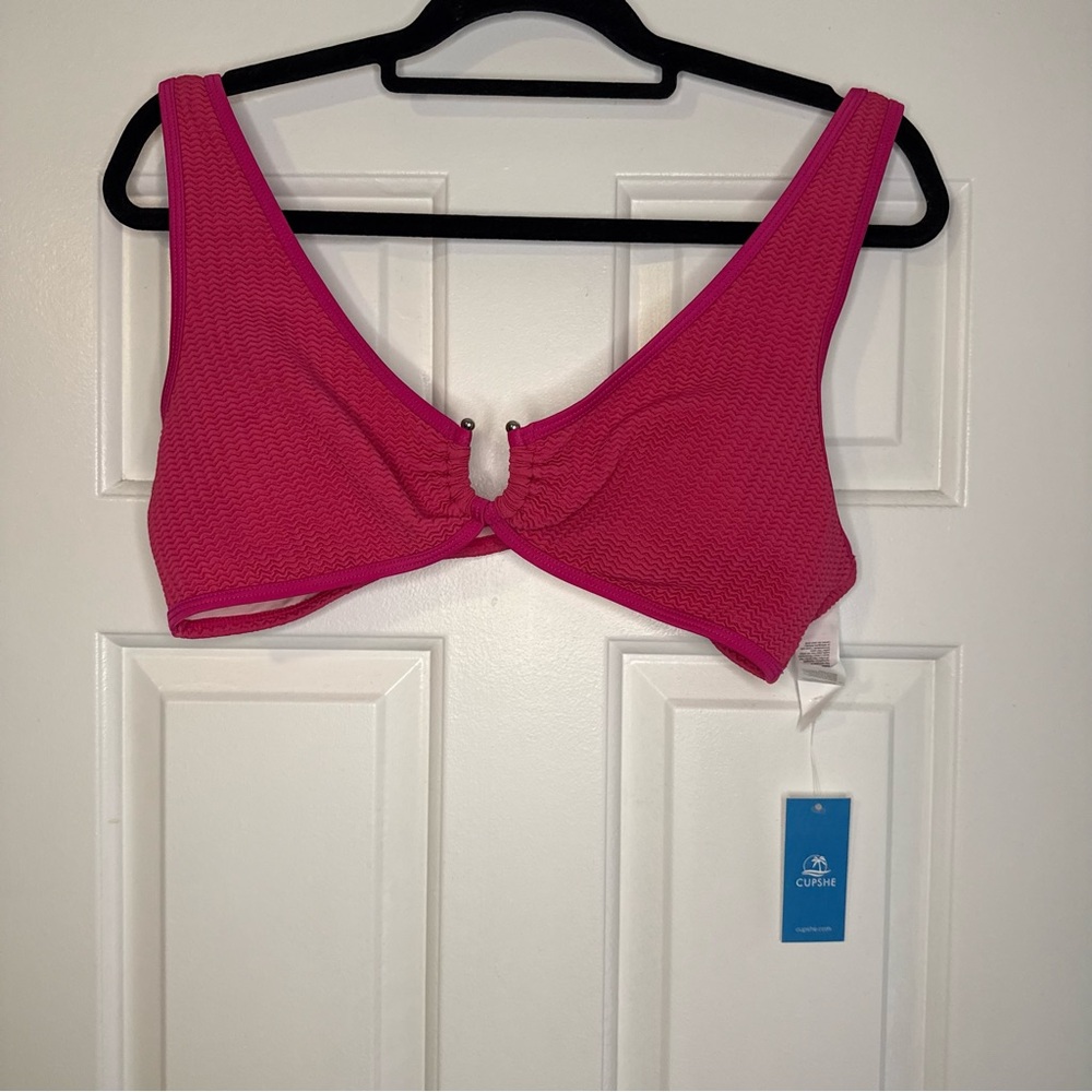 Cupshe Pink Wave U-Ring Bikini Top & High-Rise Bottoms Set NWT size XL